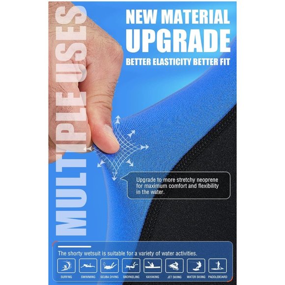 Hevto Shorty Wetsuit for Men 3/2mm Neoprene Short Sleeve Wet Suit for Surfing - Picture 3 of 7